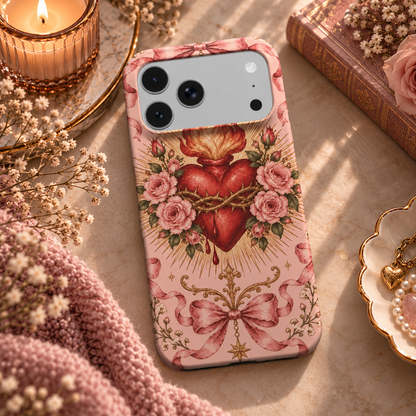 Rose Sacred Heart phone case – MagSafe iPhone case, lifestyle photo