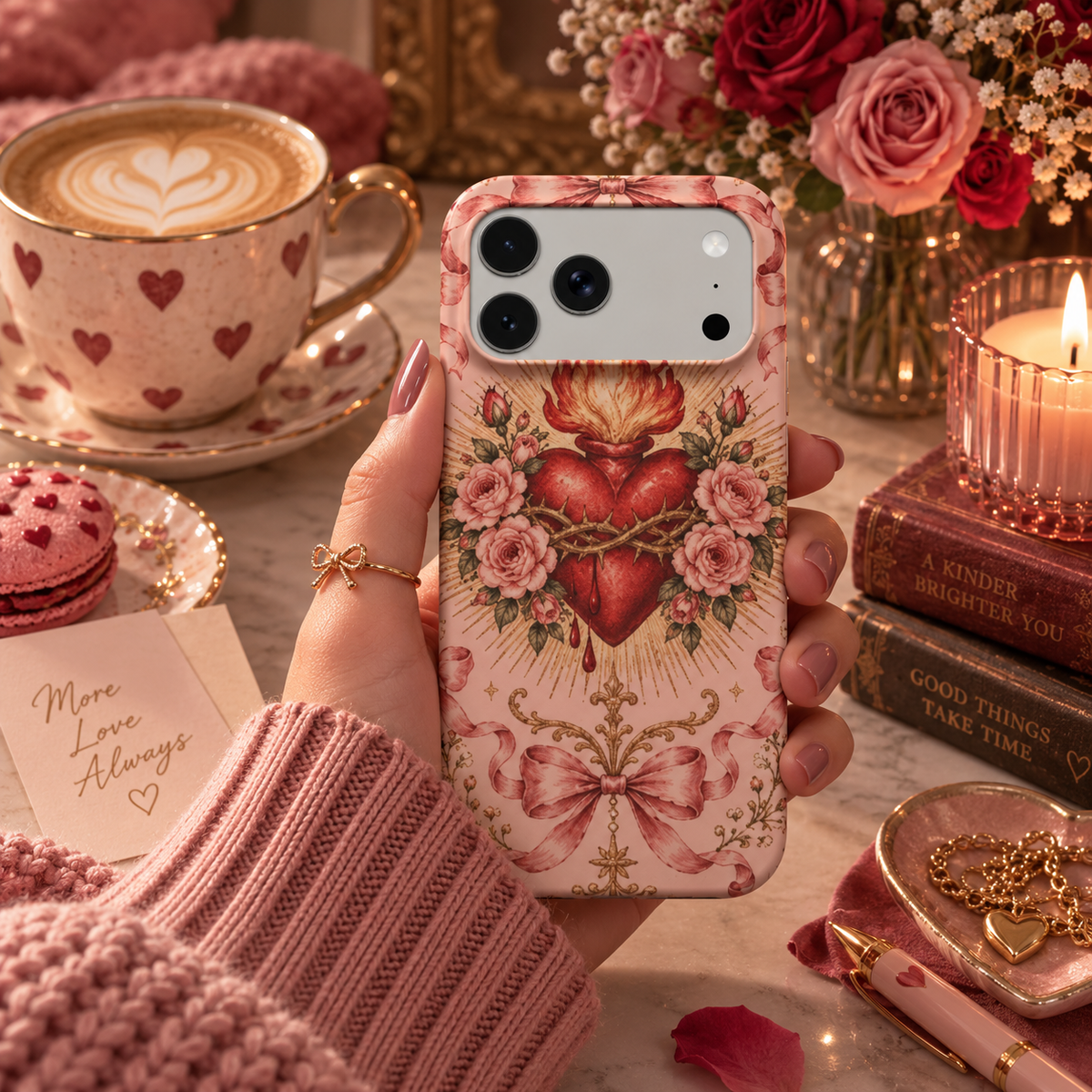 Rose Sacred Heart phone case – MagSafe iPhone case, styled photo