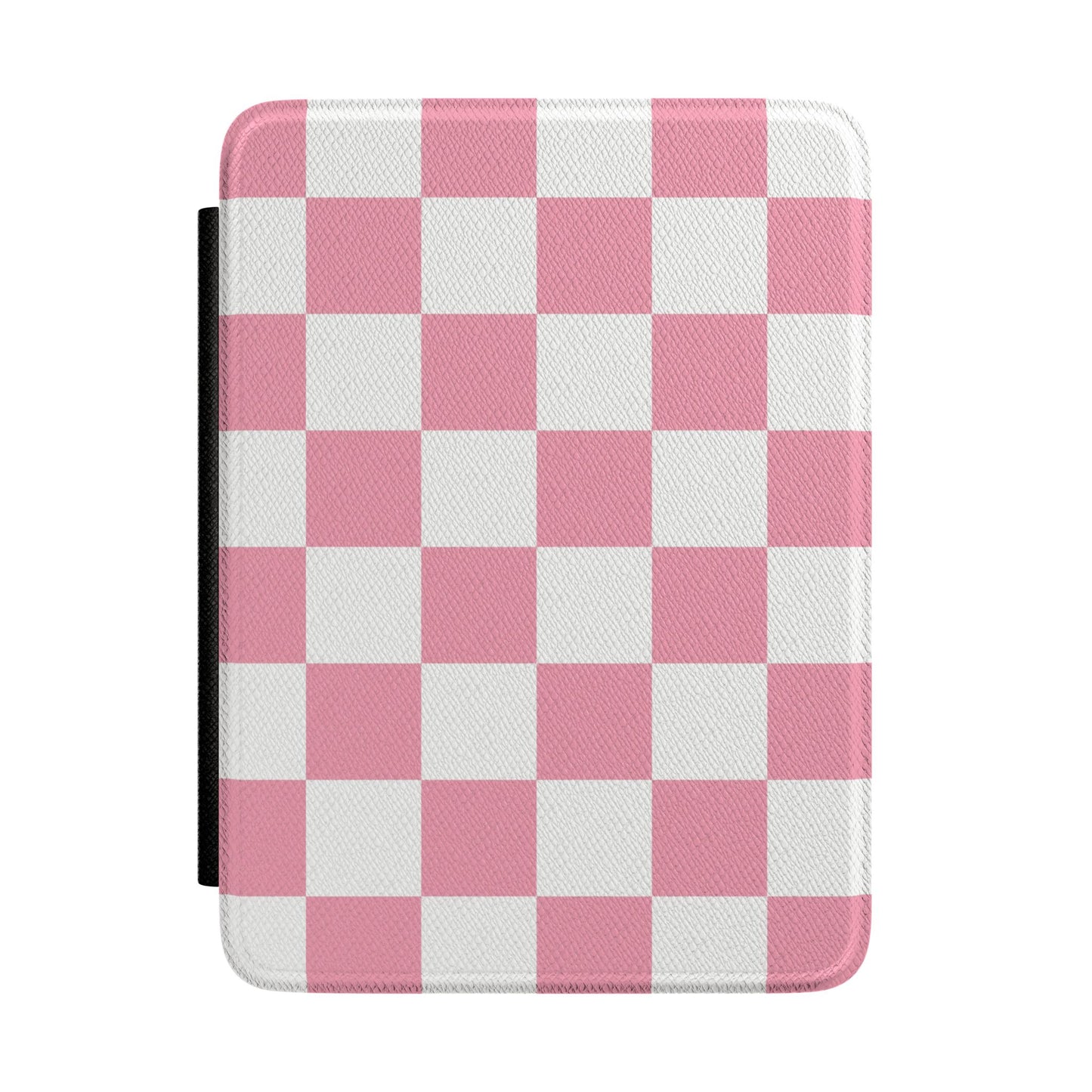 Rose pink and white checkerboard Kindle Paperwhite case front cover — Coquette Reader check gift