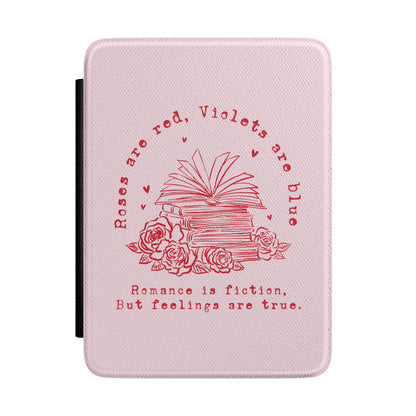 Roses Are Red Kindle case in blush pink — red line-art books and roses with romance verse, Coquette Reader gift for her