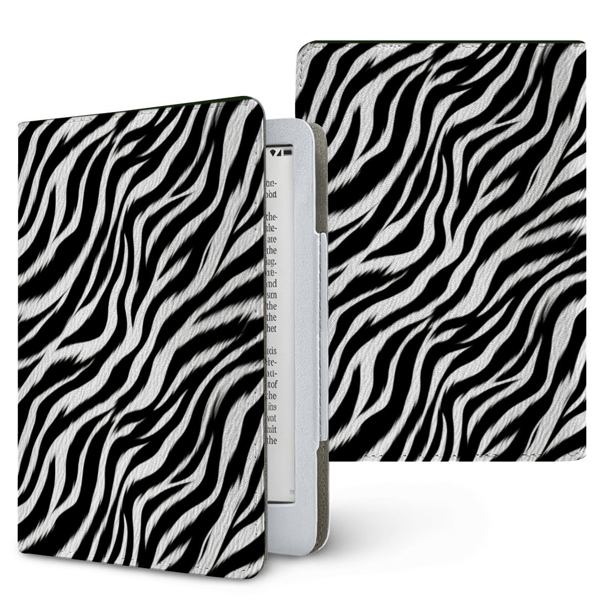 Zebra Kindle case — black & white zebra, printed front and back