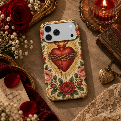 Sacred Heart & Roses phone case – MagSafe iPhone case, lifestyle photo