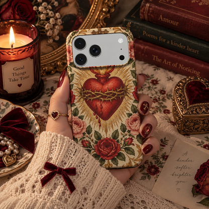 Sacred Heart & Roses phone case – MagSafe iPhone case, styled photo