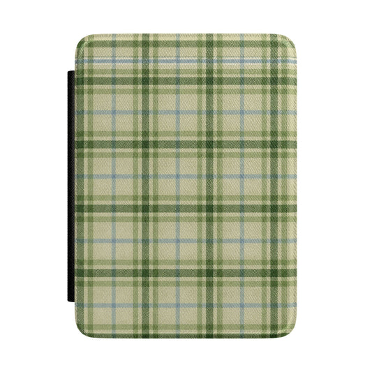 Sage and Blue Soft Plaid Kindle Case - front view