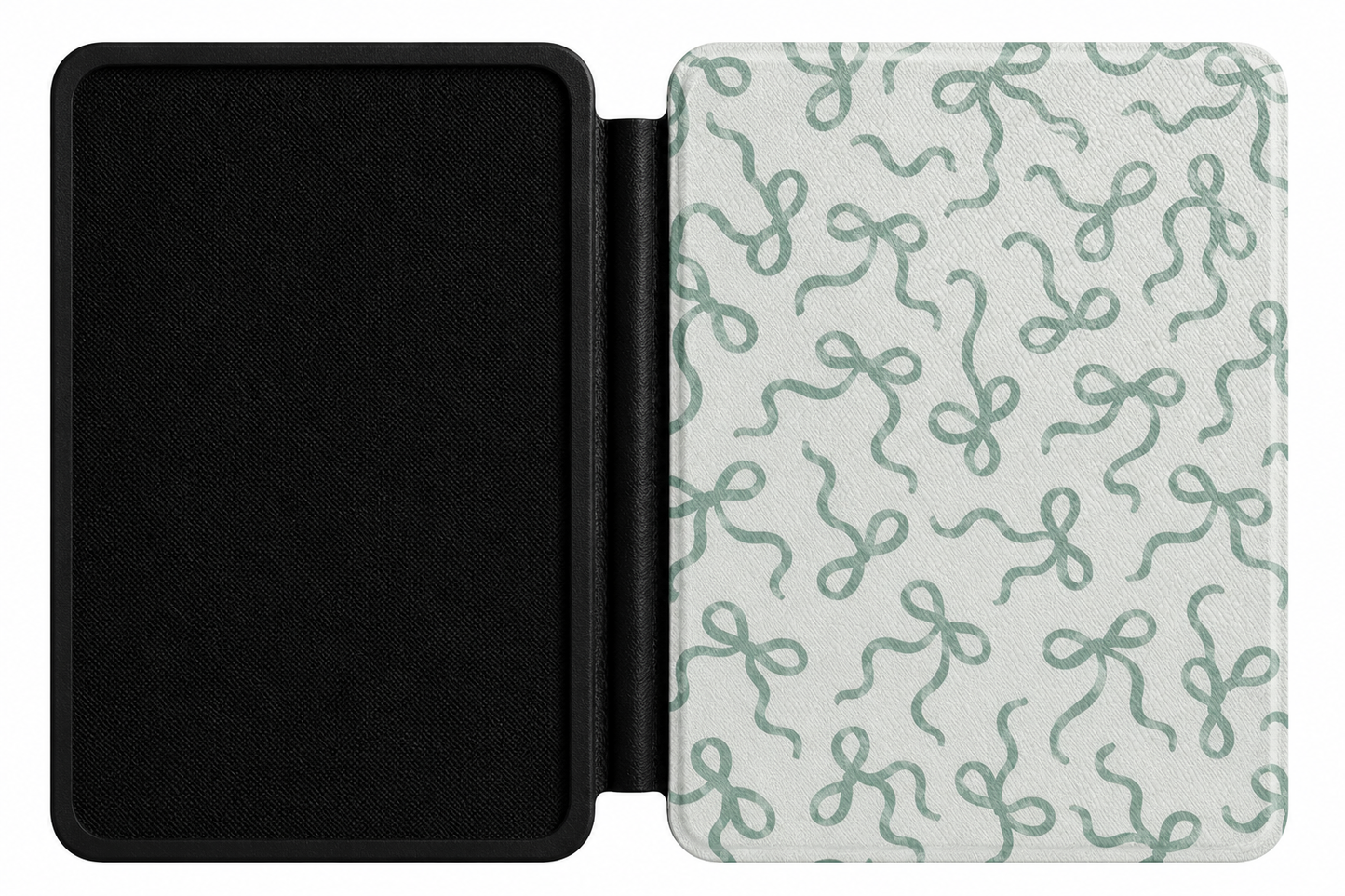Sage Bows Kindle case shown at an angle