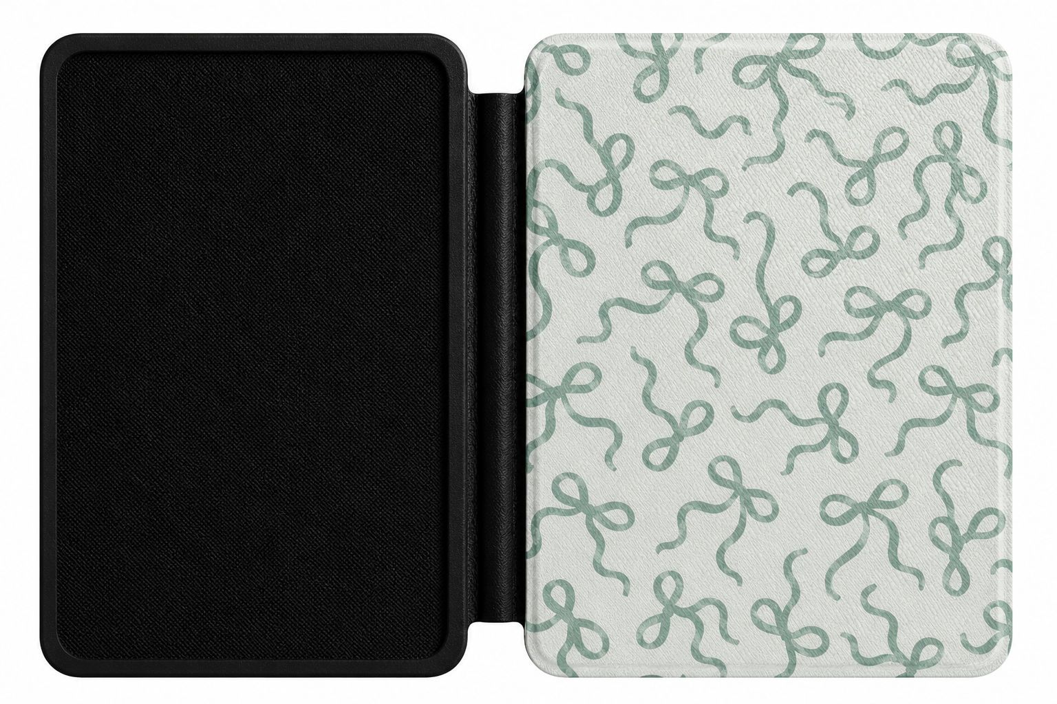 Sage Bows Kindle case shown at an angle