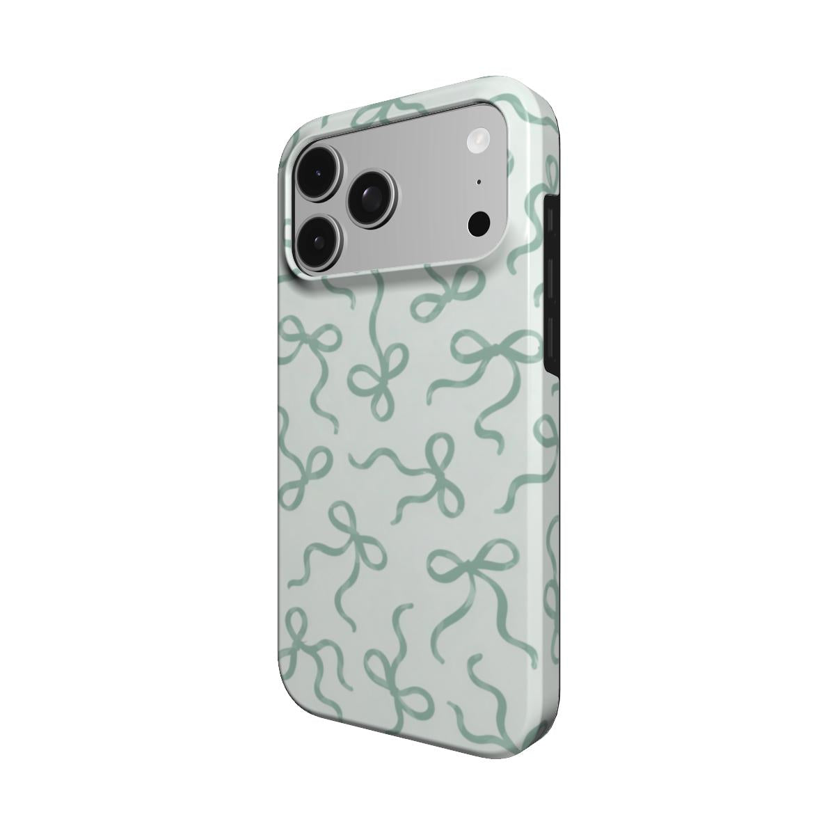 Sage Bows phone case – MagSafe iPhone case, angled view