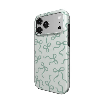Sage Bows phone case – MagSafe iPhone case, angled view