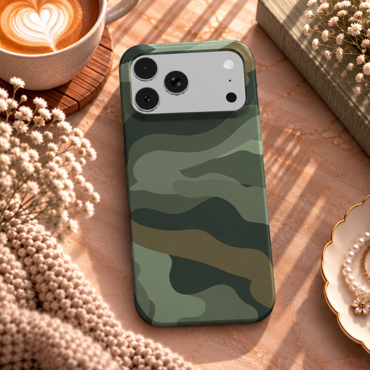 Sage Camo phone case – MagSafe iPhone case, lifestyle photo