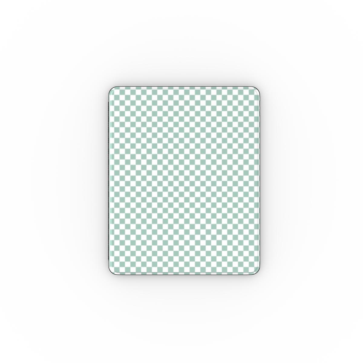 Sage check iPad case open, showing the stand fold and interior