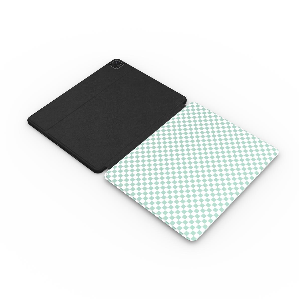 Sage check iPad case with the Apple Pencil in its slot