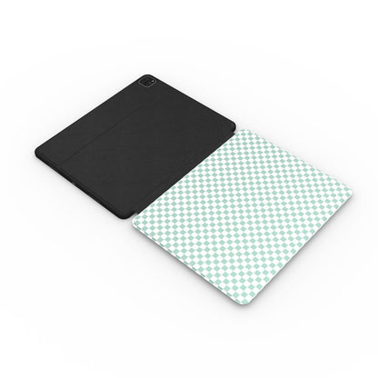 Sage check iPad case with the Apple Pencil in its slot