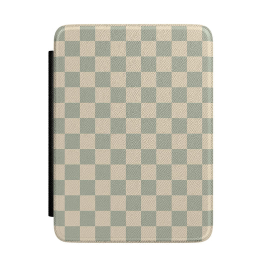Sage and Cream Checkerboard Kindle Case - front view