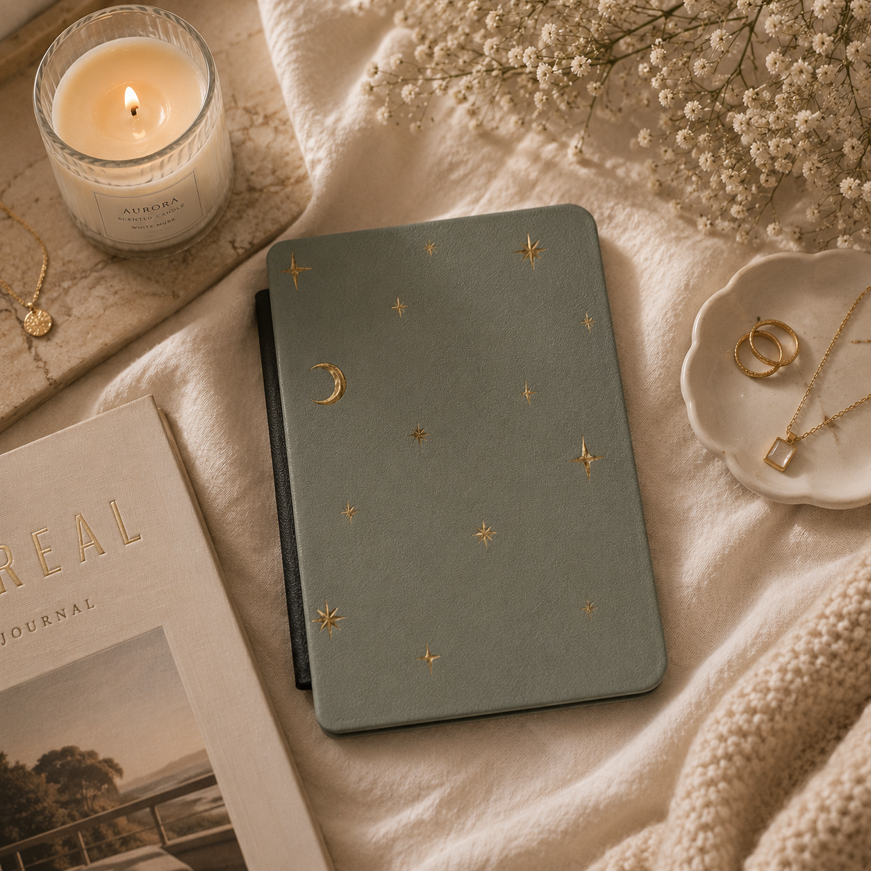 Sage crescent moon Kindle case — additional view