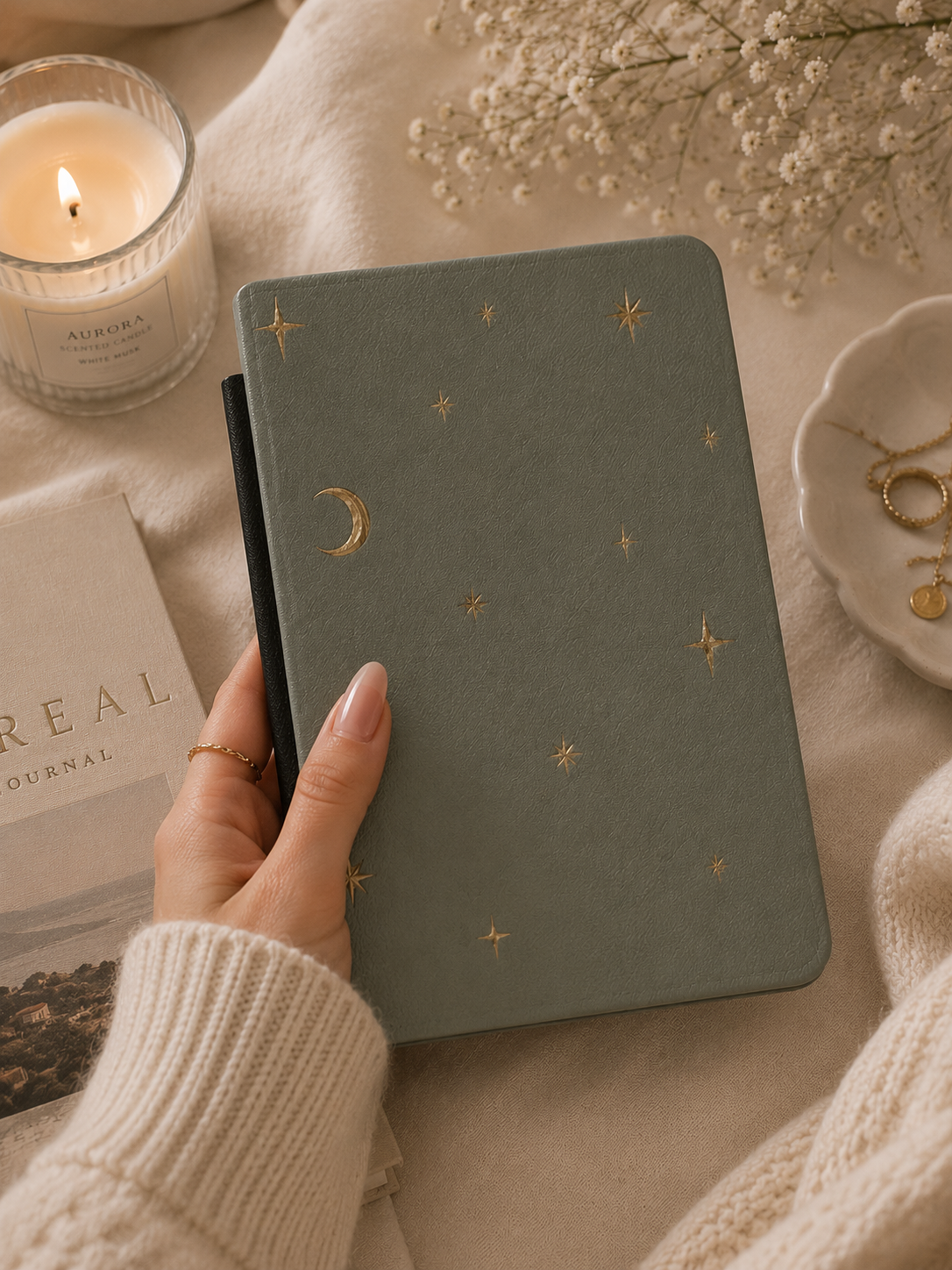 Sage crescent moon Kindle case — additional view