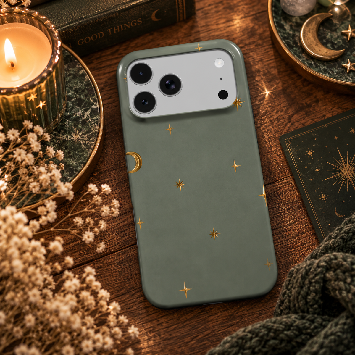 Sage Crescent Moon phone case – MagSafe iPhone case, lifestyle photo