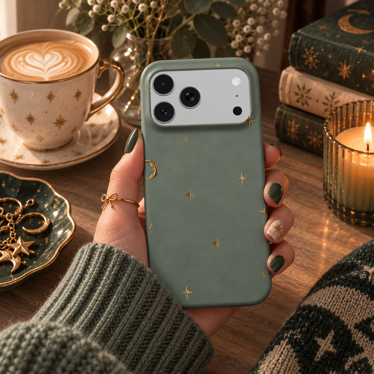 Sage Crescent Moon phone case – MagSafe iPhone case, styled photo