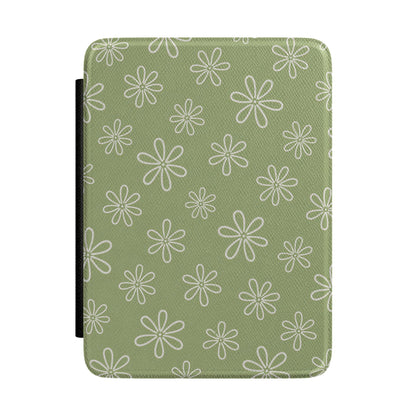 Sage Doodle Daisy Kindle Case - front view