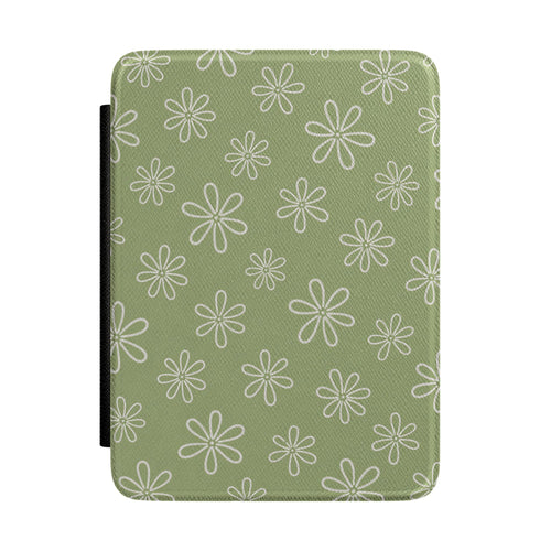 Sage Doodle Daisy Kindle Case - front view