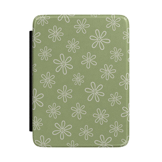 Sage Doodle Daisy Kindle Case - front view