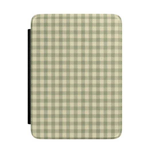 Sage Mini Gingham Kindle Case - front view