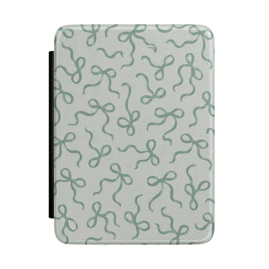 Sage Saffiano Kindle Case with Hand-Drawn Bows - front view