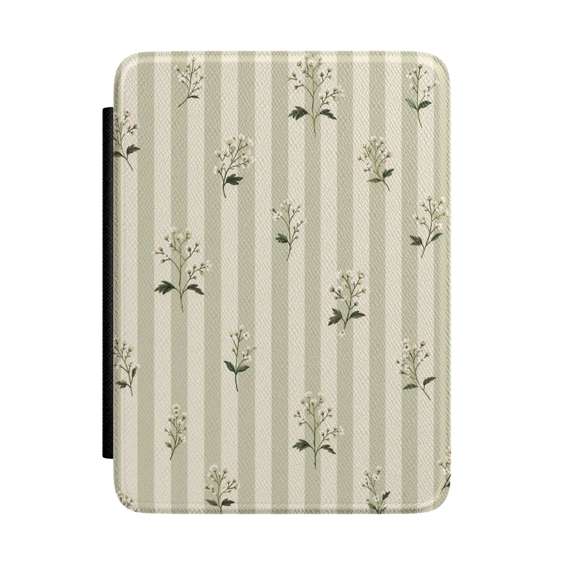 Sage Stripe Wildflower Kindle Case - front view