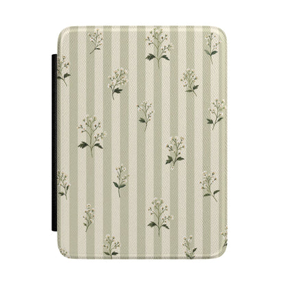 Sage Stripe Wildflower Kindle Case - front view