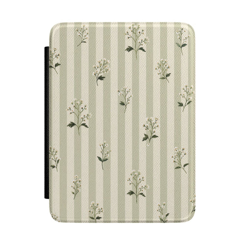 Sage Stripe Wildflower Kindle Case - front view