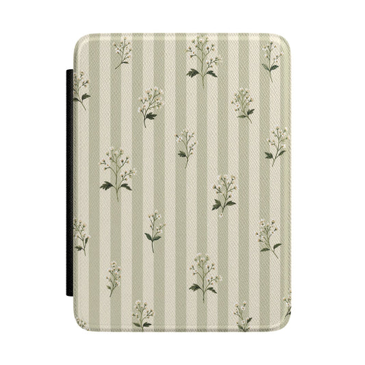 Sage Stripe Wildflower Kindle Case - front view