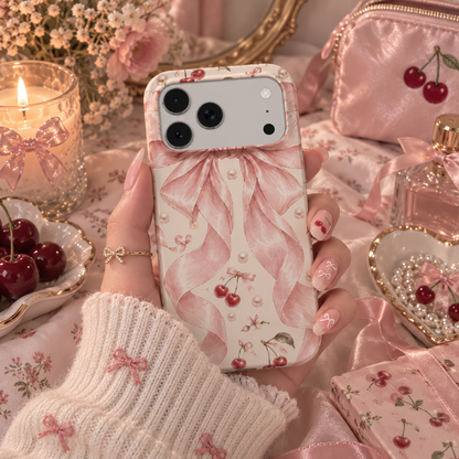 Satin Bow & Cherries phone case – MagSafe iPhone case, styled photo