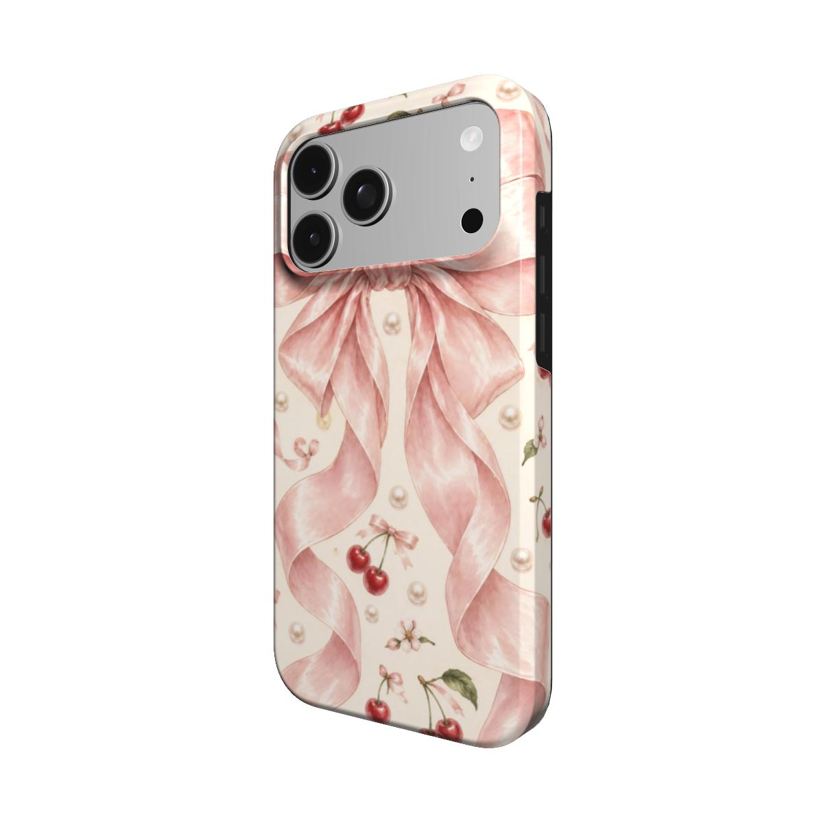 Satin Bow & Cherries phone case – MagSafe iPhone case, detail view