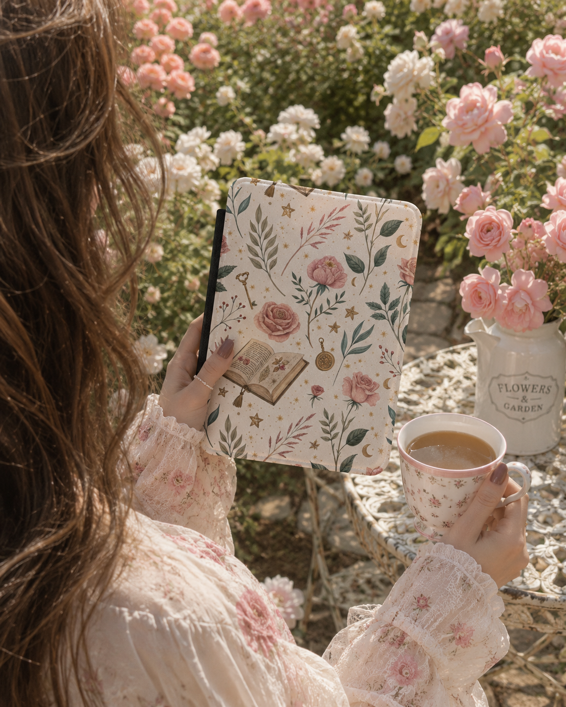 Close-up of Secret Garden Saffiano Kindle case