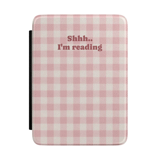 Shhh Im Reading Pink Gingham Kindle Case - front view