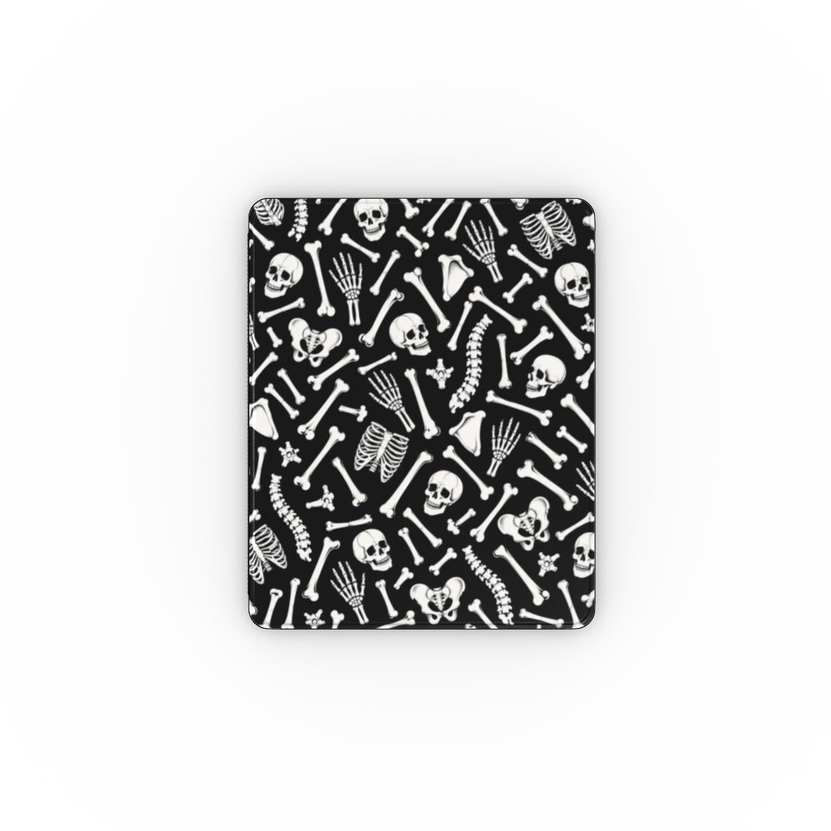 Skeleton bones iPad case in black vegan leather — alternate view