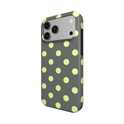 Slate & Lemon Polka Dot phone case – MagSafe iPhone case, detail view