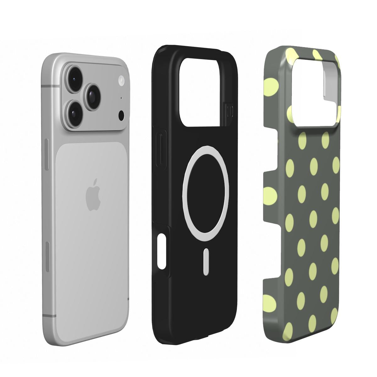 Slate & Lemon Polka Dot phone case – MagSafe iPhone case, second detail view