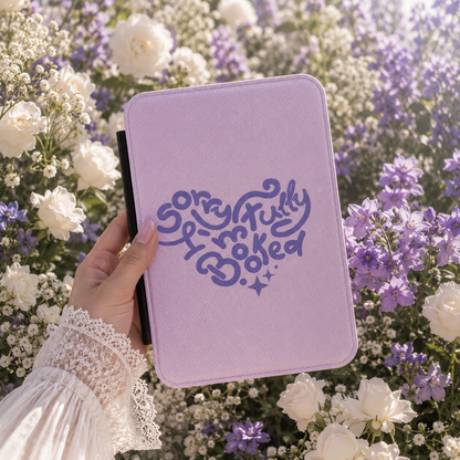 Sorry I'm Fully Booked Kindle case shown at an angle