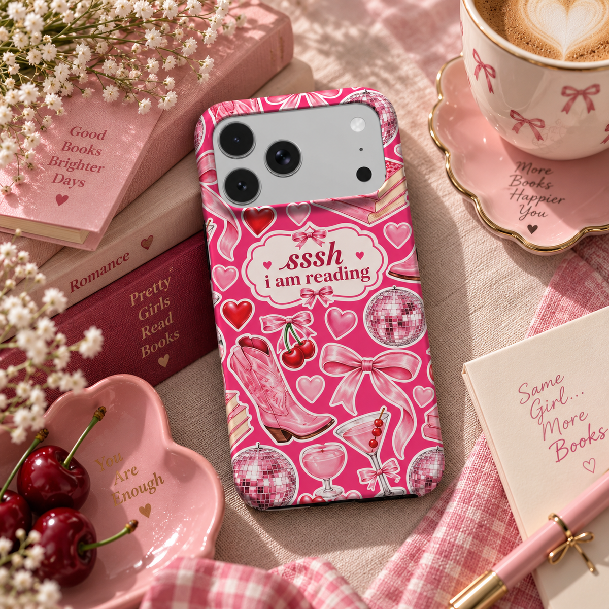 Sssh I Am Reading phone case – MagSafe iPhone case, lifestyle photo
