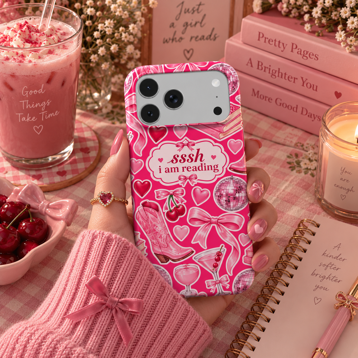 Sssh I Am Reading phone case – MagSafe iPhone case, styled photo