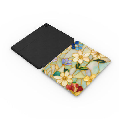 Stained glass floral iPad case with the Apple Pencil charging in its cutout