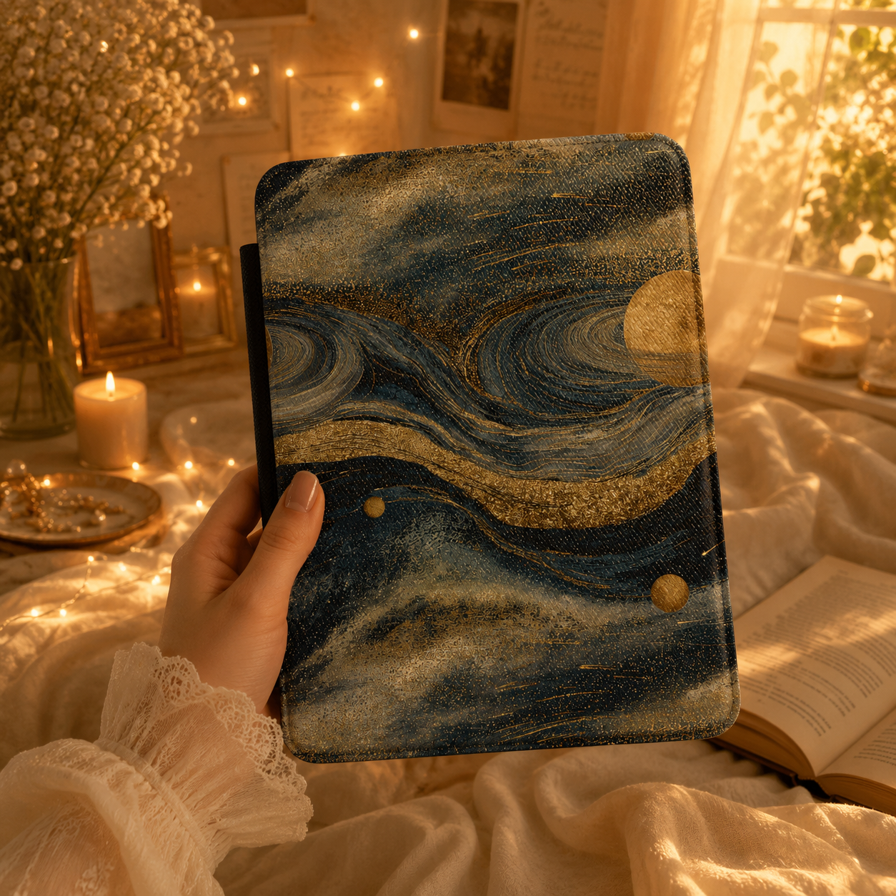 Close-up of starry night cosmos Saffiano Kindle case