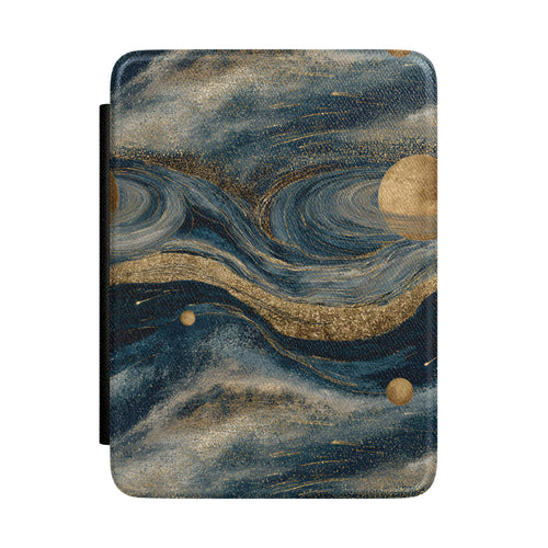 Starry night cosmos Kindle case — swirling night-sky print