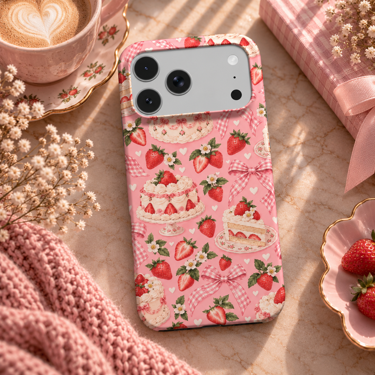 Strawberry Cake phone case – MagSafe iPhone case, lifestyle photo