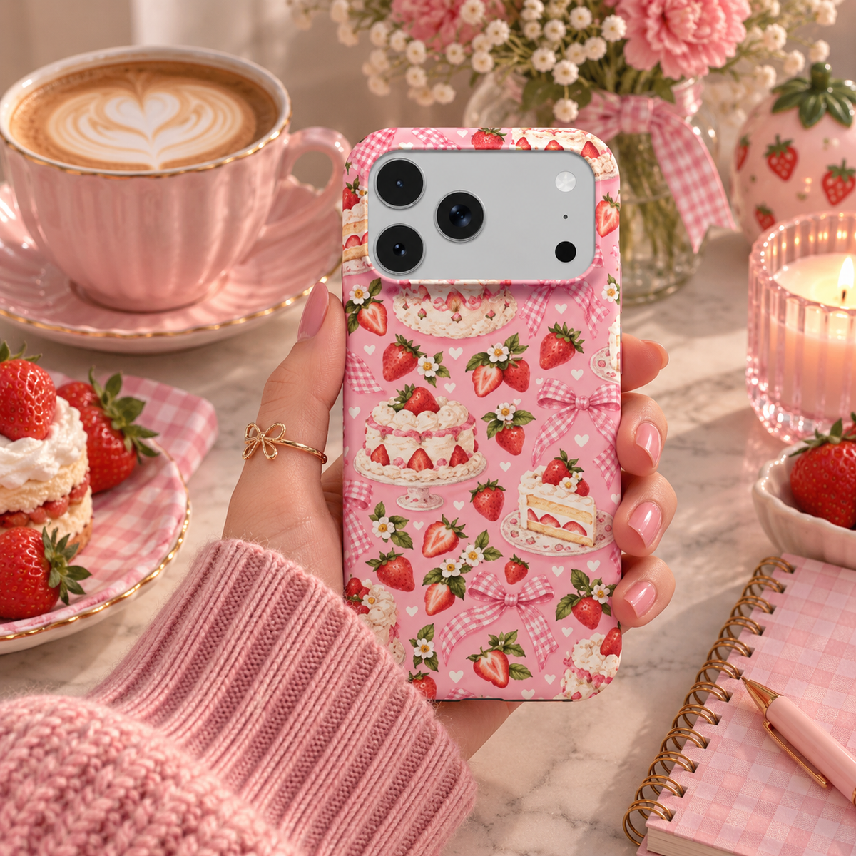 Strawberry Cake phone case – MagSafe iPhone case, styled photo