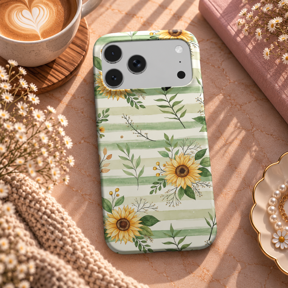 Sunflower Stripe phone case – MagSafe iPhone case, lifestyle photo