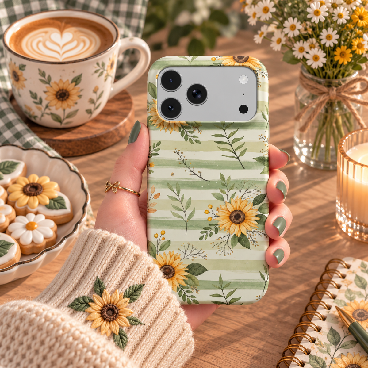Sunflower Stripe phone case – MagSafe iPhone case, styled photo