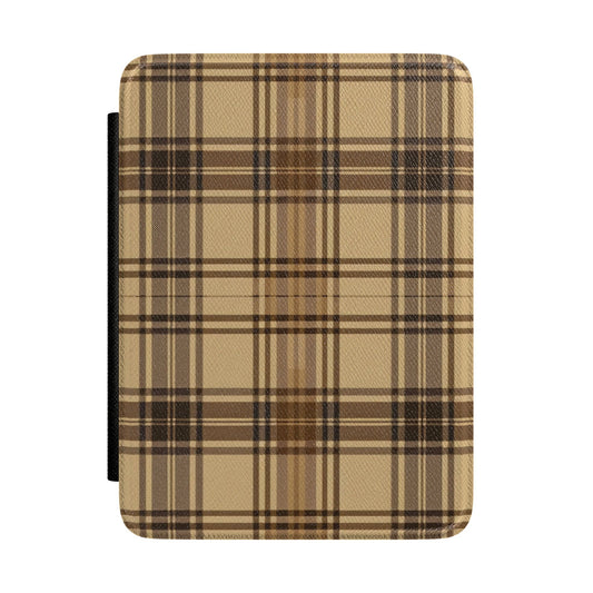 Tan and Brown Tartan Kindle Case - front view