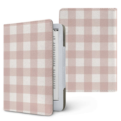 Taupe Gingham Kindle case, printed front and back, fits Kindle Paperwhite 6.8 and 7 inch and Colorsoft