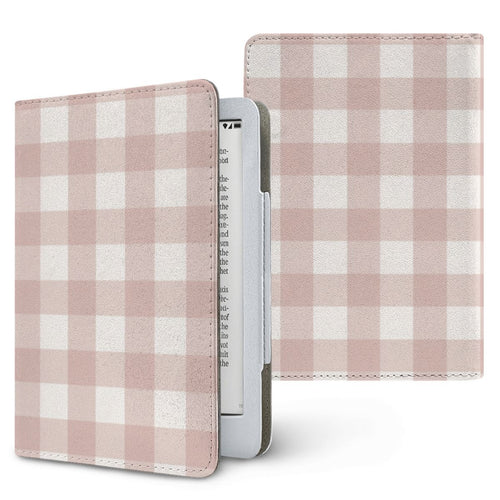 Taupe Gingham Kindle case, printed front and back, fits Kindle Paperwhite 6.8 and 7 inch and Colorsoft